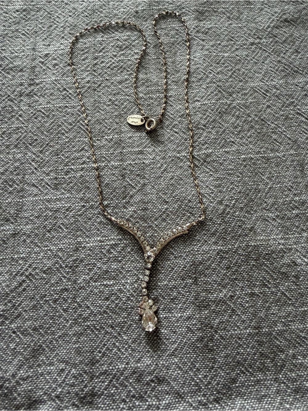 Vintage Delicate Crystal Drop Necklace -Silver Tone